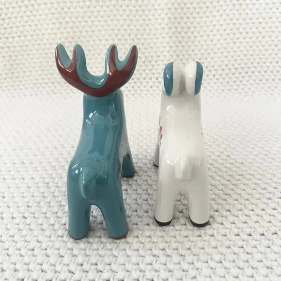 IKEA Vinterfint Set of 2 Ceramic Deer Goat White Blue Folk Figurines 2022 - Picture 5 of 6